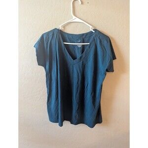 J. Jill Luxe Supima Cotton Pleat-Back Tee Small Blue V-Neck Short Sleeve Top